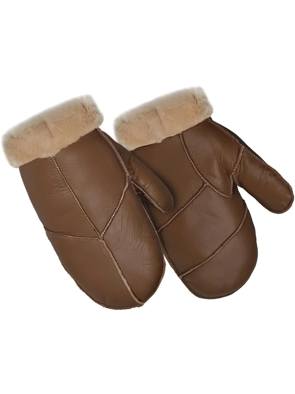 Women’s Brown Leather Shearling Mittens